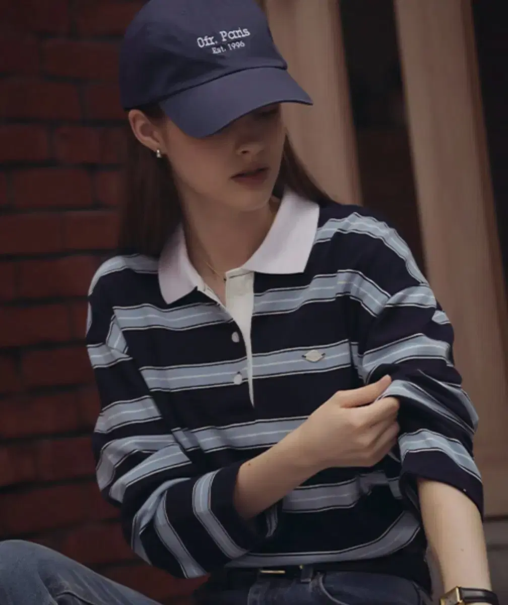 틸아이다이) Cotton stripe base collar polo t-