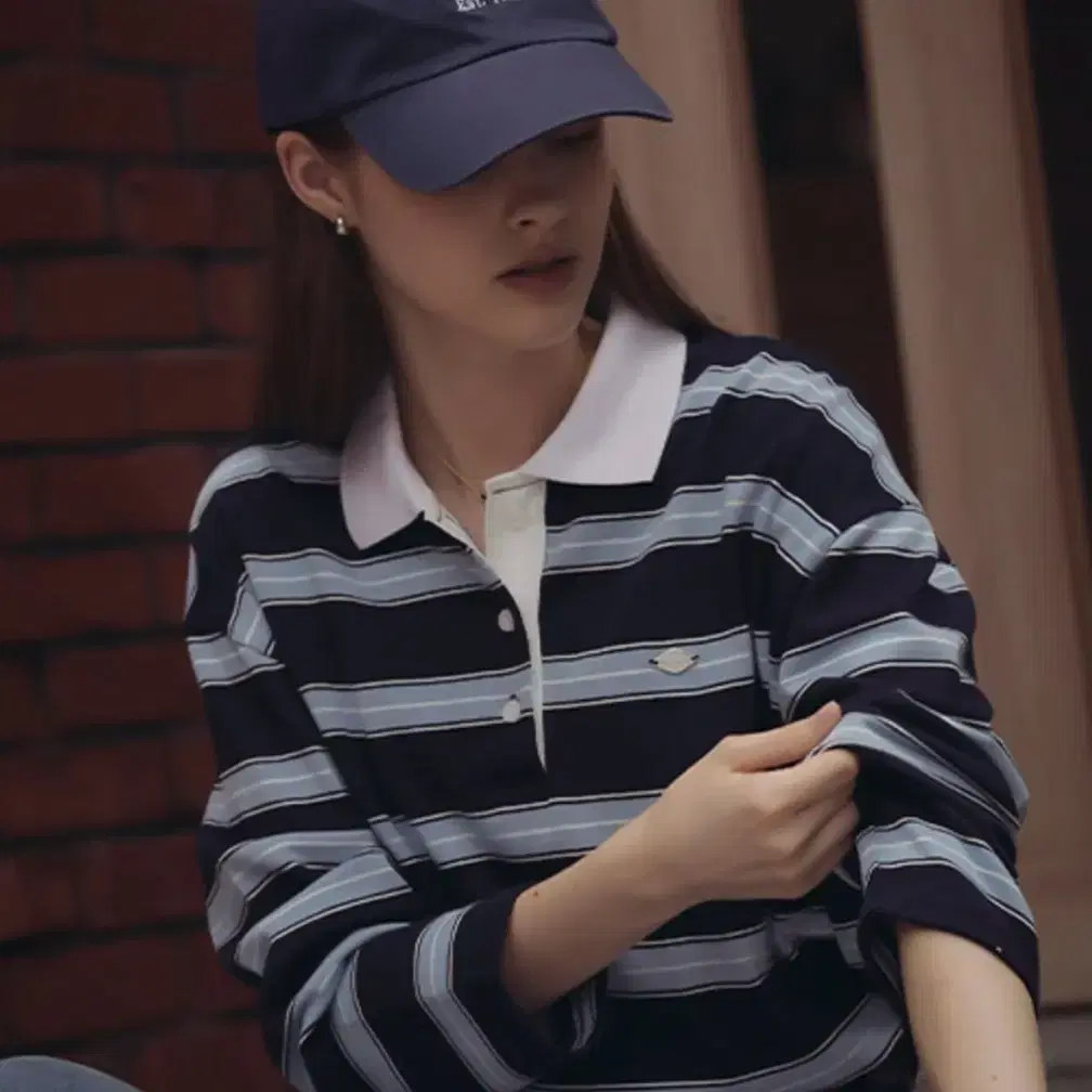 틸아이다이) Cotton stripe base collar polo t