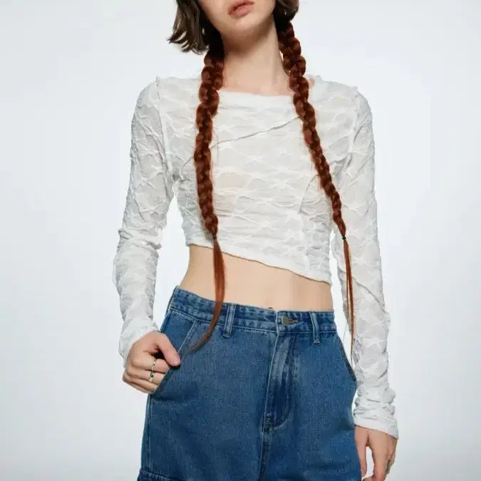 XS사이즈 SOLID TEXTURE CROP TOP