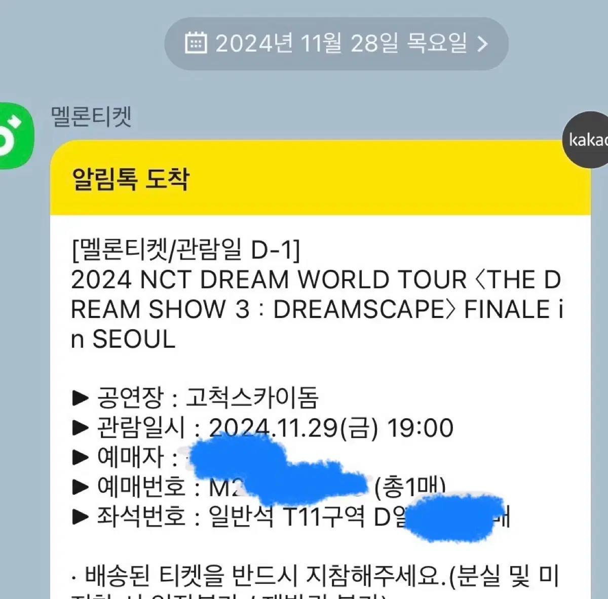 NCT dream 콘서트 첫콘 T11구역 D열 양도