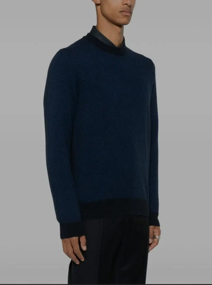 휴고보스(Hugo boss) Wool 100% 체크 라운드 니트