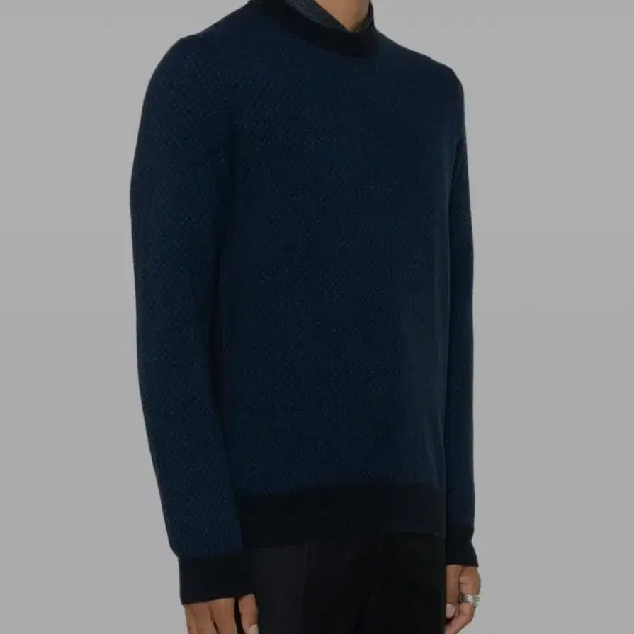 휴고보스(Hugo boss) Wool 100% 체크 라운드 니트