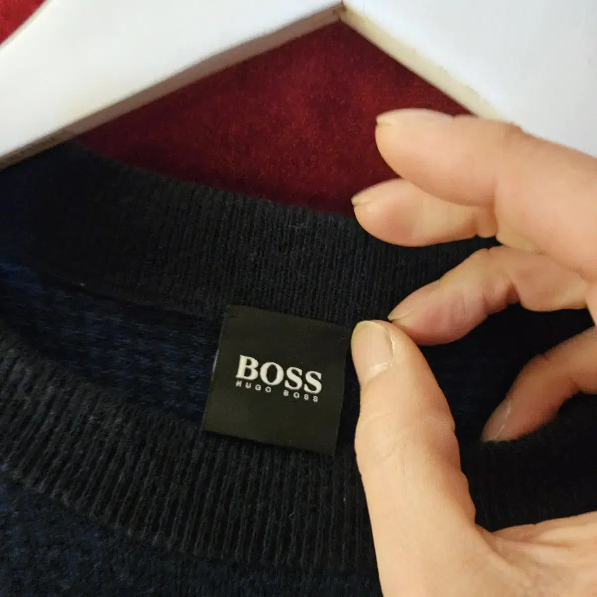 휴고보스(Hugo boss) Wool 100% 체크 라운드 니트