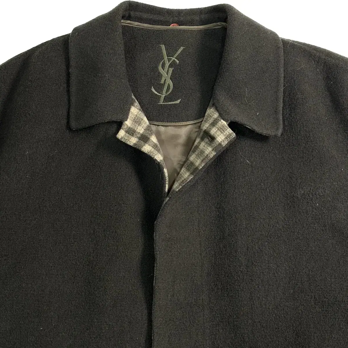 YSL 입생로랑 90s 카키 울 하프코트