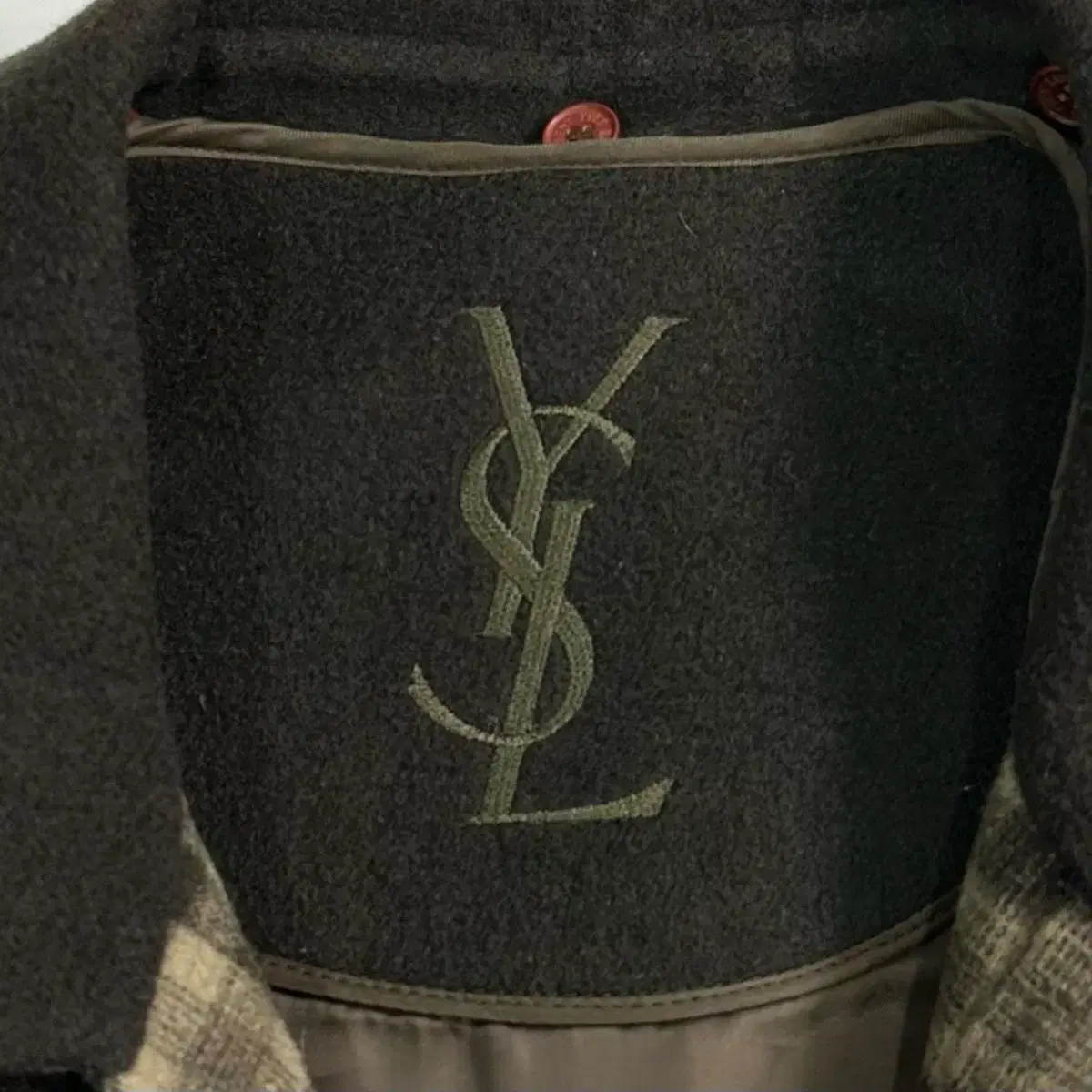 YSL 입생로랑 90s 카키 울 하프코트