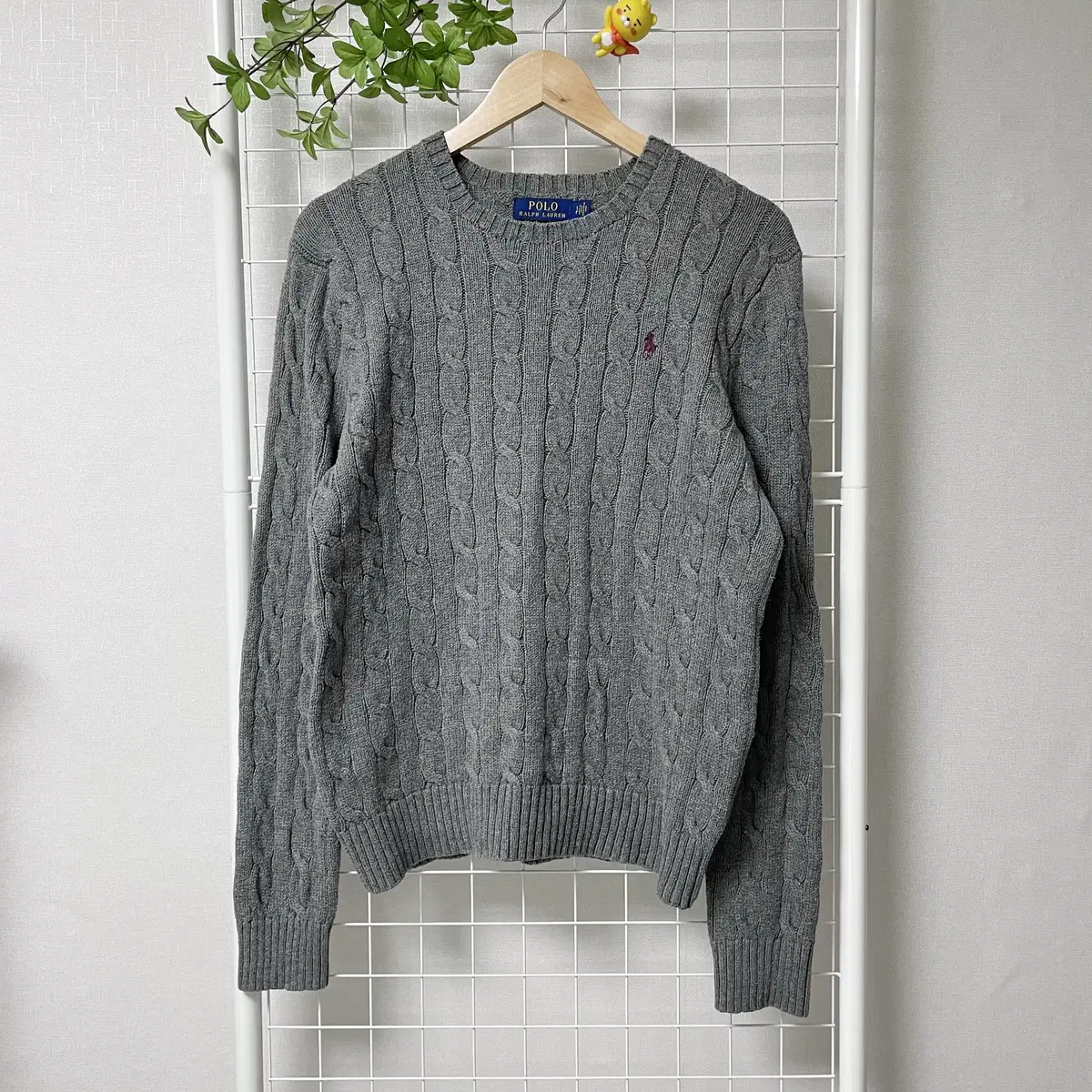 Polo Brown Pony Cable Knit Pretzel Gray