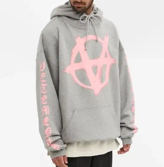 [XS] Vetements Double Anarchy Logo Popover Hoodie Gray Baby Pink