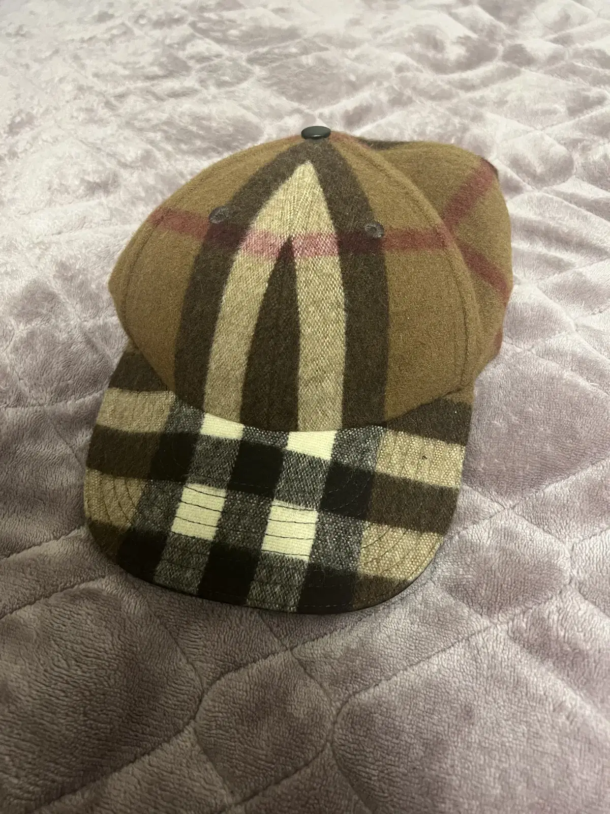 [L] 21fw Burberry Lambskin Trimmed Tartan Check Wool Ballcap Baseball Cap