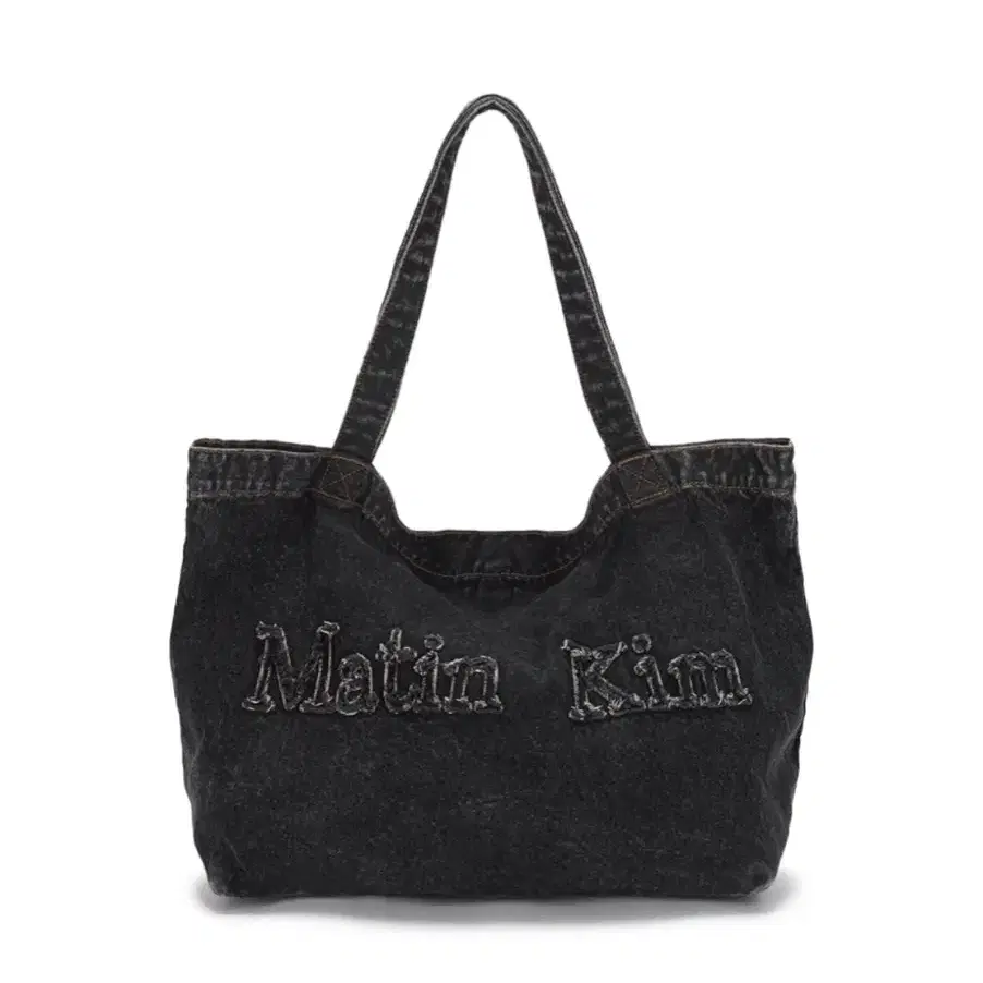 마뗑킴 LOGO WASHED DENIM TOTE BAG IN BLACK