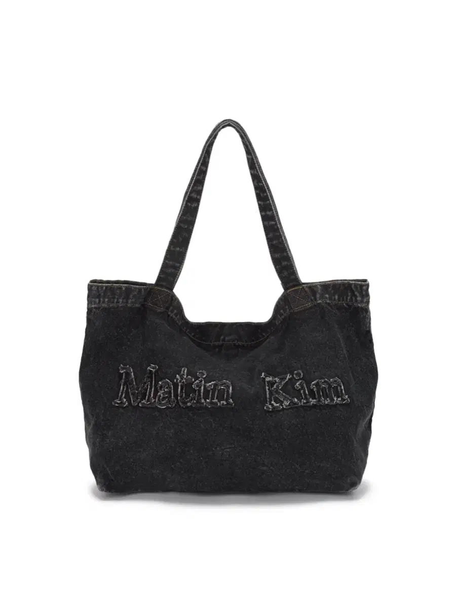 마뗑킴 LOGO WASHED DENIM TOTE BAG IN BLACK