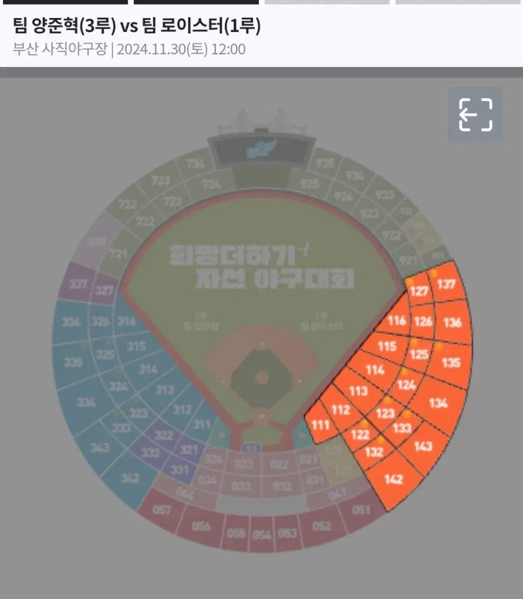 2024 희망더하기자선야구 팀 로이스터 응원석 2연석 정가 양도합니다.