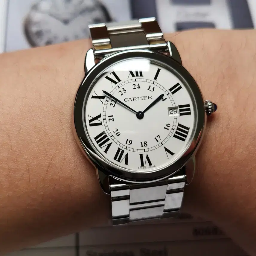 까르띠에 롱드솔로 실버로만 36mm 블루핸즈 쿼츠 브레이슬릿 ver. 사진 1