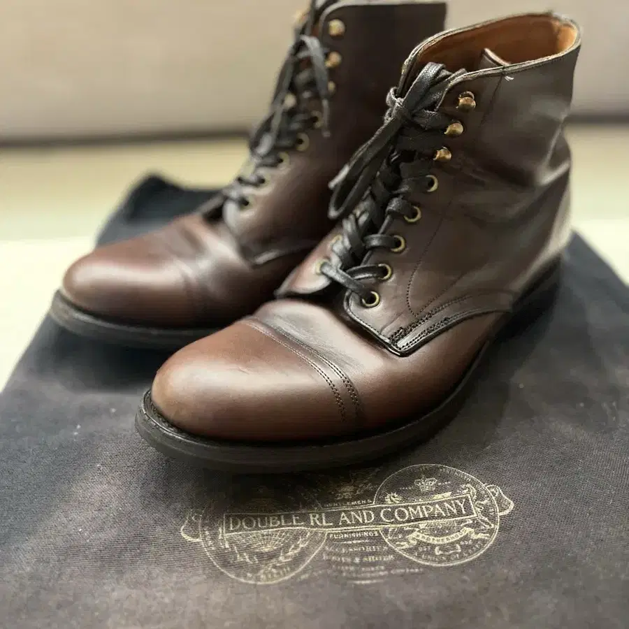 RRL LIVINGSTONE LACED UP LEATHER BOOTS