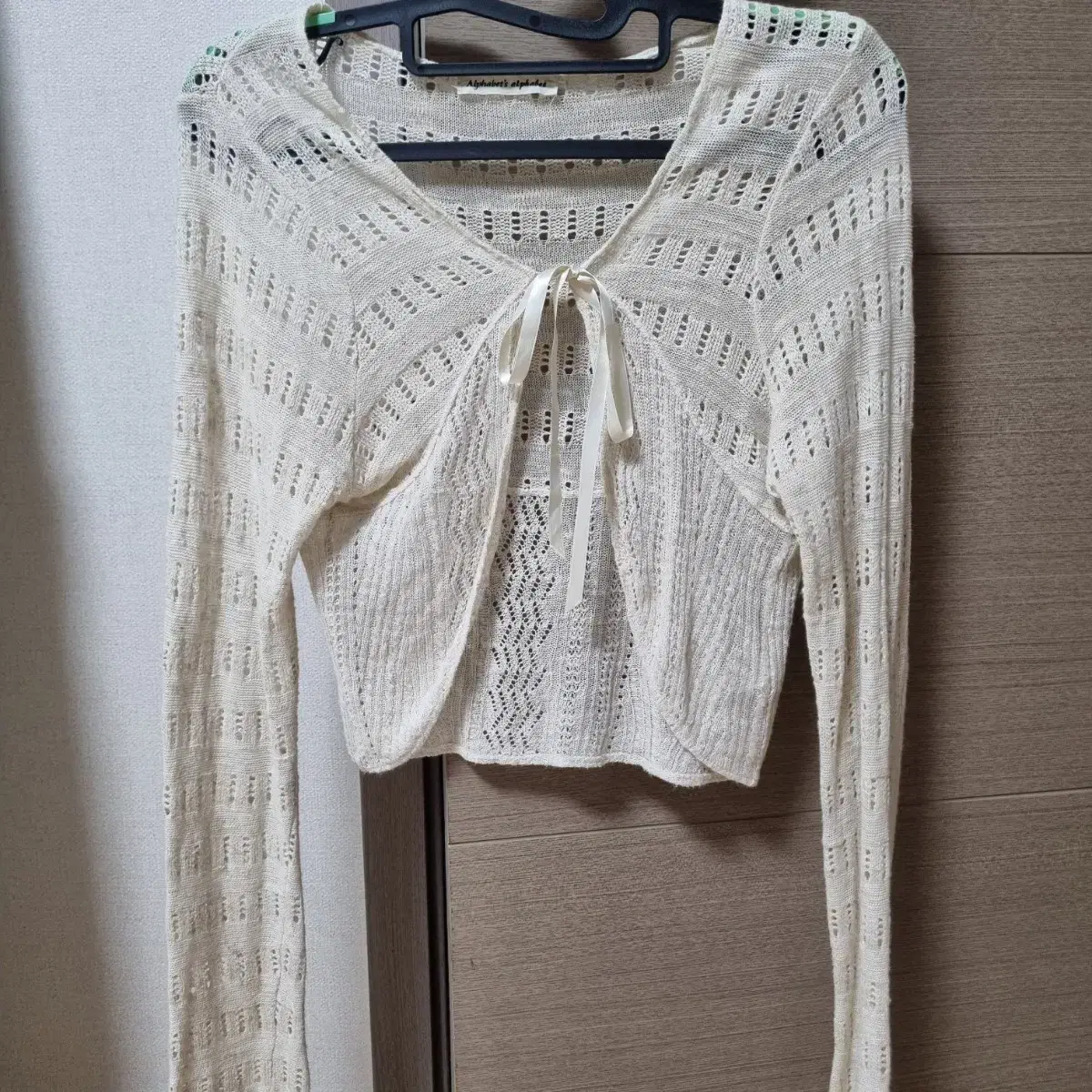 Vintage Big Item Punching Detail Crochet Ribbon Knit Bolero Cardigan