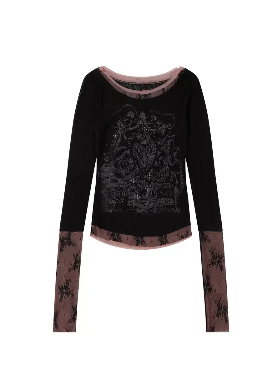 스컬프터 Triple Lace Layered Tee Black M