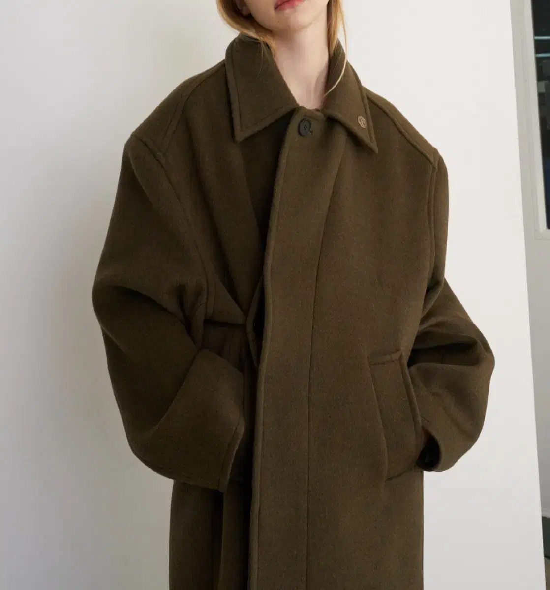 yiyae cross wrap mac coat  kahki