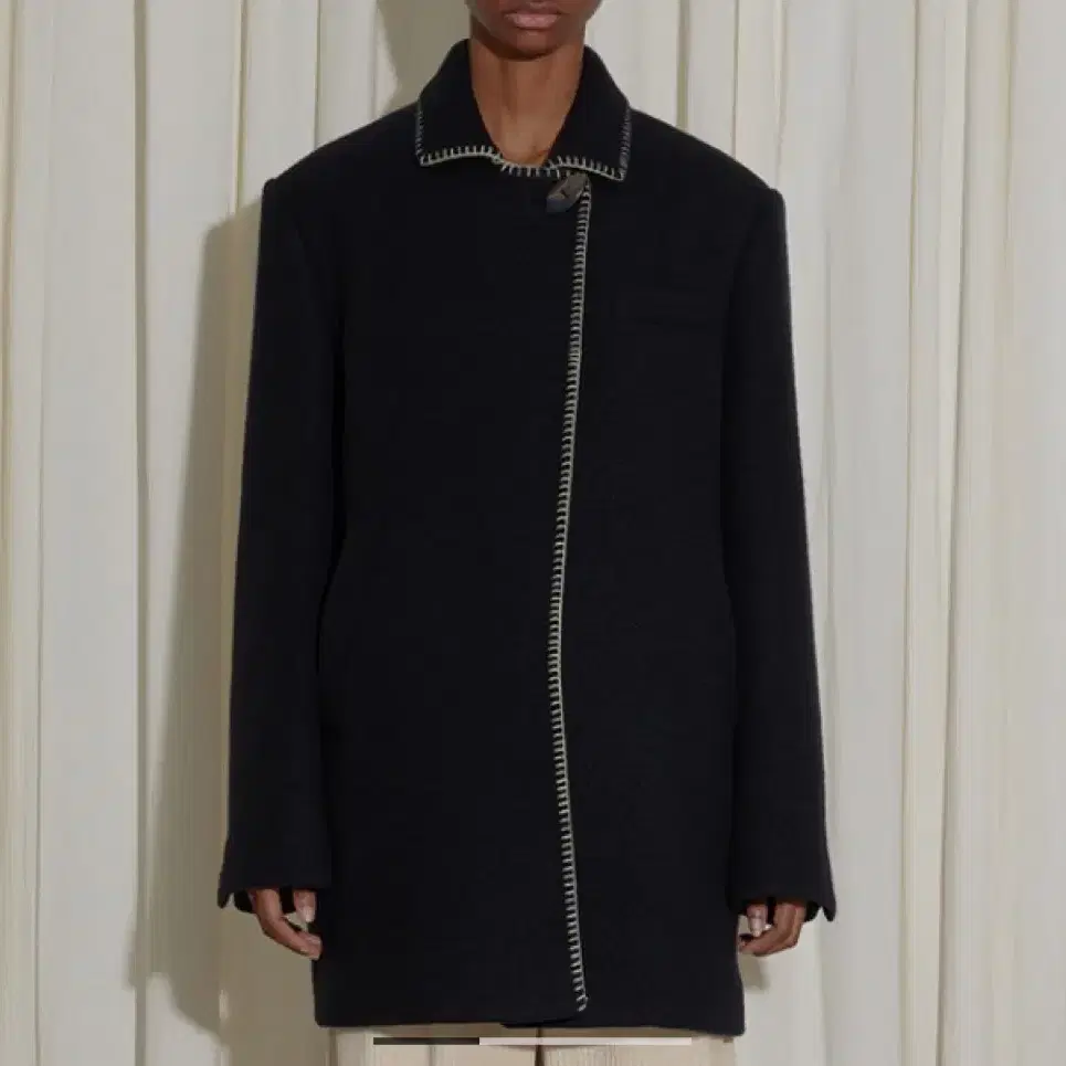 ENOR 엔오르 running stitch half coat navy