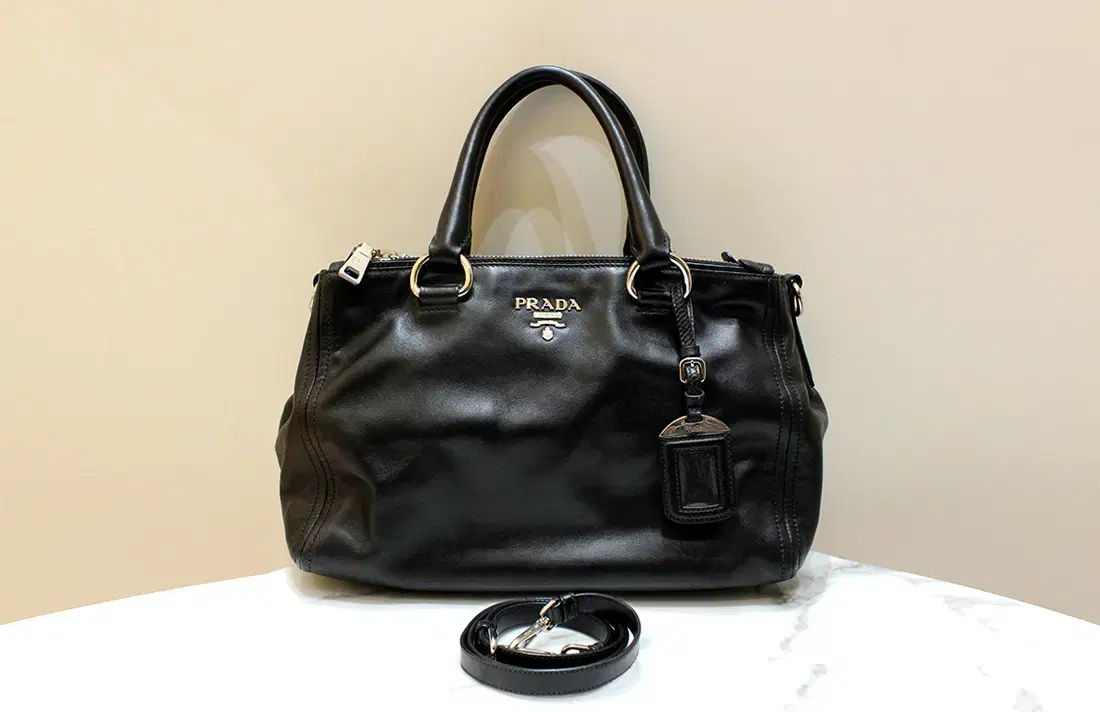 [Used] Prada Soft Calf Black Silver Tote Shoulder Bag BN2866