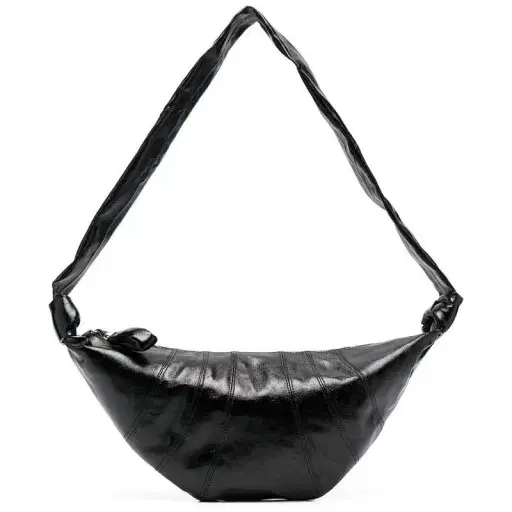 (New)Lemaire Coated Cotton Small Croissant Crossbody Bag Black BG0003