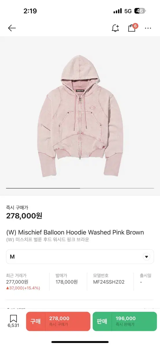 미스치프 후드집업 Balloon Hoodie Washed pink