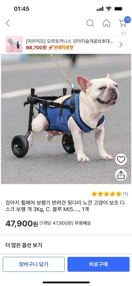 반려견 강아지 휠체어 보조기구 중형견