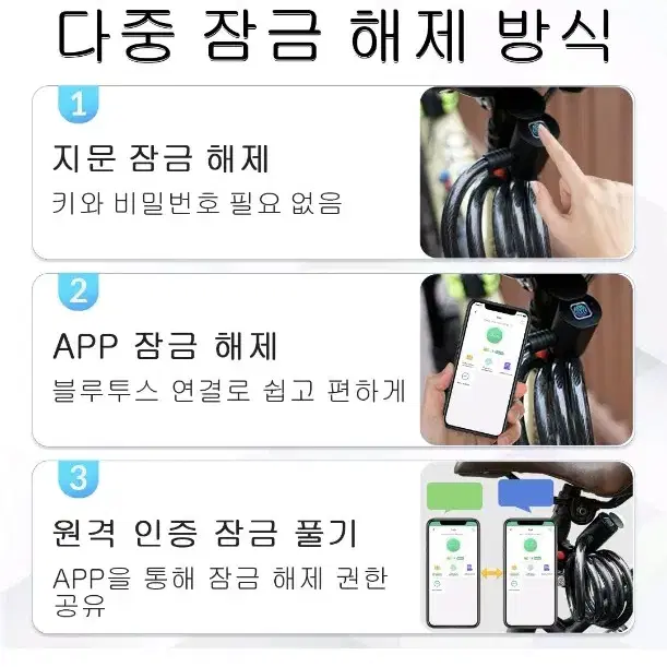 eLinkSmart 자전거 자물쇠 1.5미터 지문 블루투스 잠금해제 방수