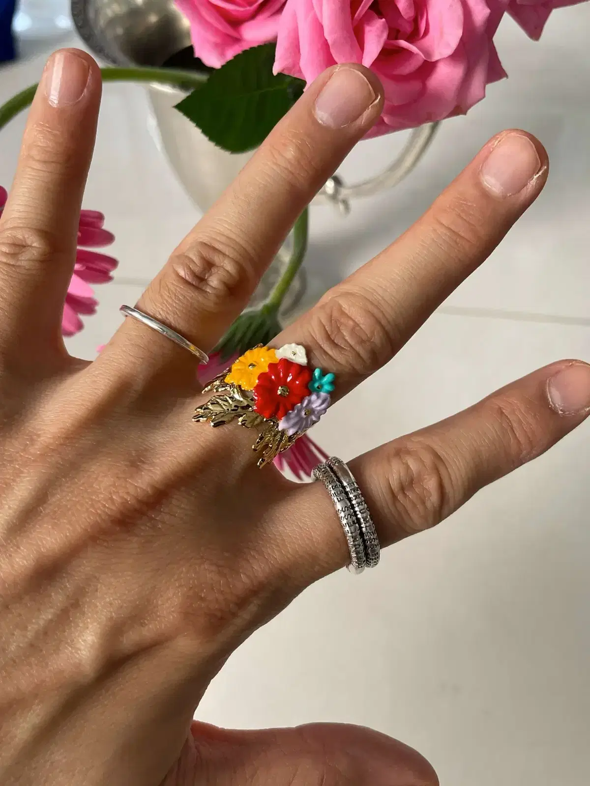 BEAMS 빔즈 PAINT FLOWER RING 페인트 플라워 링