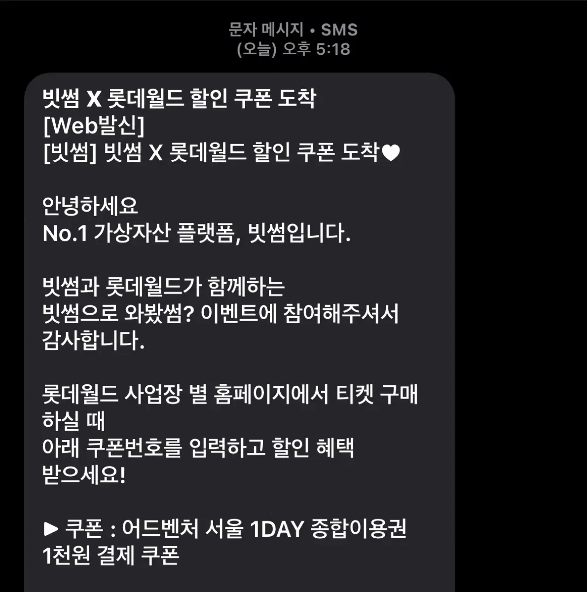 롯데월드 자유이용권 1인