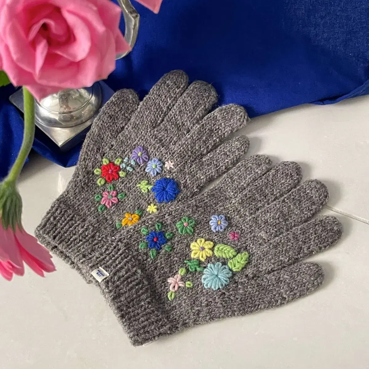 BEAMS 빔스 FLOWER KNIT GLOVE 플라워 니트 장갑