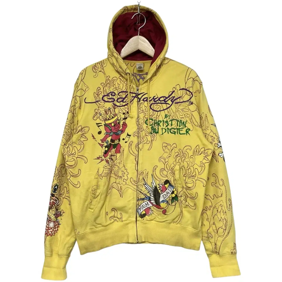 Ed hardy 에드 하디 스컬 다이스 y2k 후드집업 옐로우