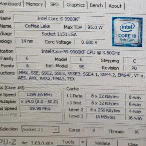 CPU I9 9900KF 팝니다