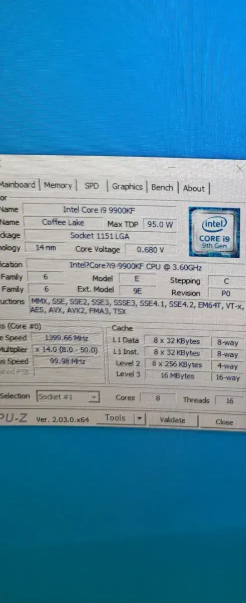 CPU I9 9900KF 팝니다