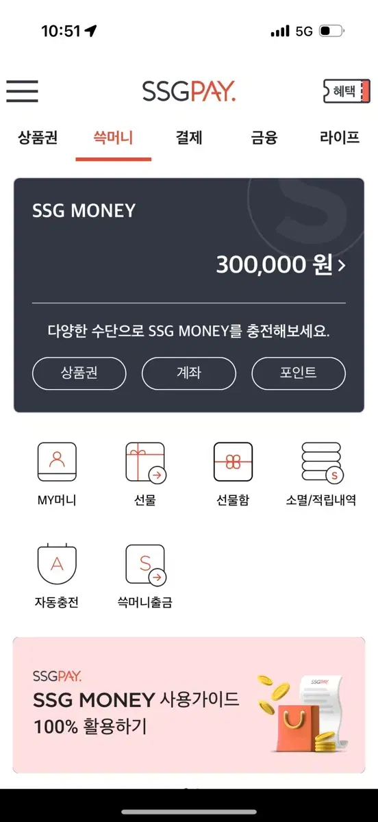 SSG머니 30만원 28만원에 처분합니다