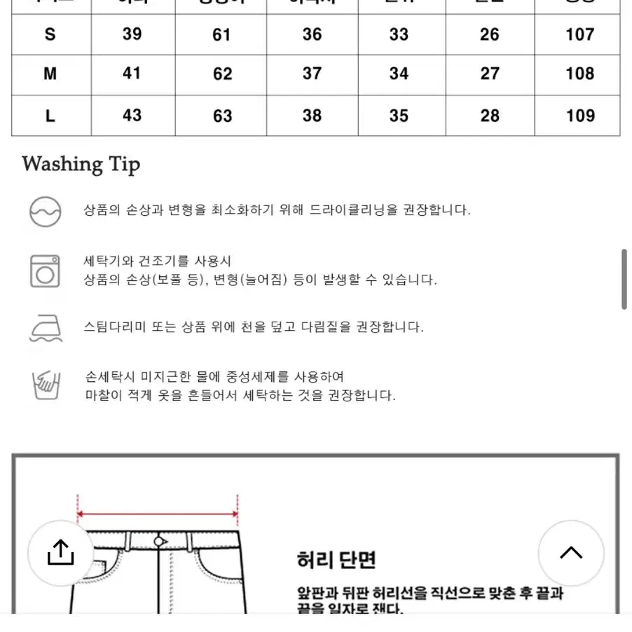 리테일 데님 흑청 팬츠 M