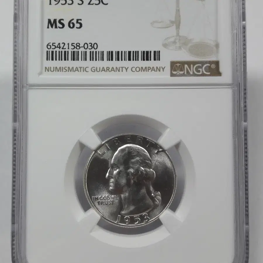 1953년 S 미국 조지워싱턴 쿼터 달러 NGC MS65 미사용 은화