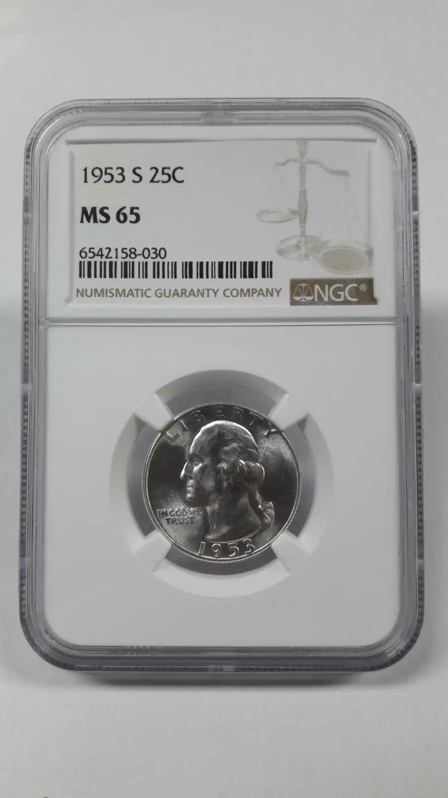 1953년 S 미국 조지워싱턴 쿼터 달러 NGC MS65 미사용 은화