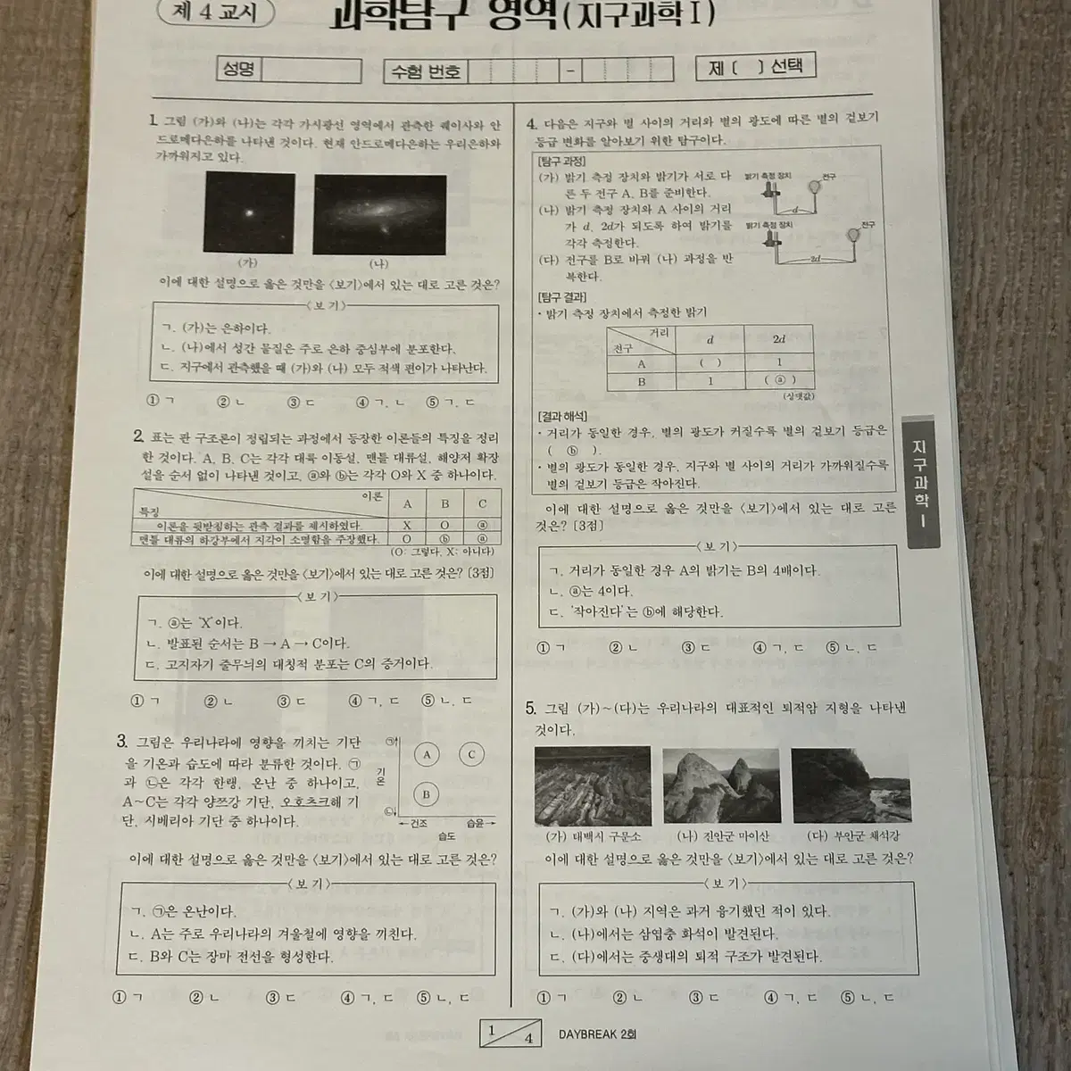 2025 시대인재 지구과학1 모의고사 이신혁/박선/서바이벌/브릿지