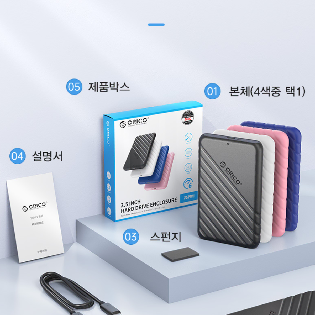 C타입 USB 3.0 1테라 외장하드  ORICO 정품 케이스 장착