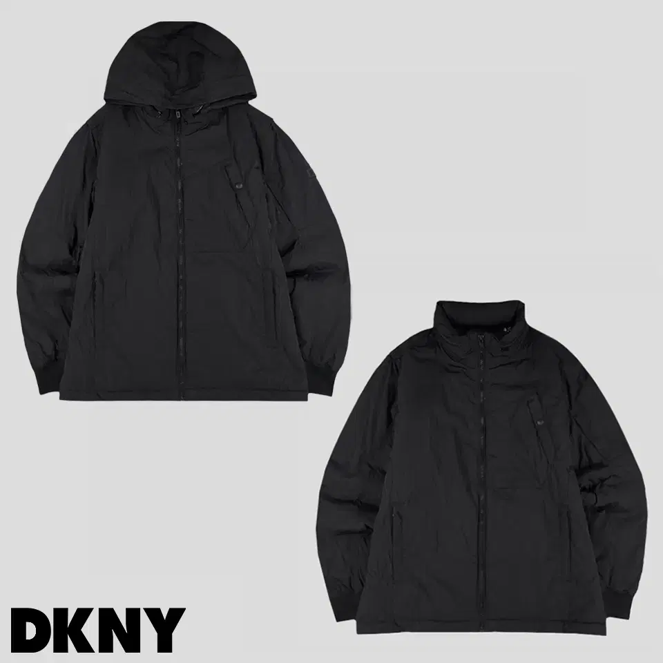 DKNY 디케이엔와이 골프 블랙 체스트포켓 이너패턴 패치로고 히든후드 나