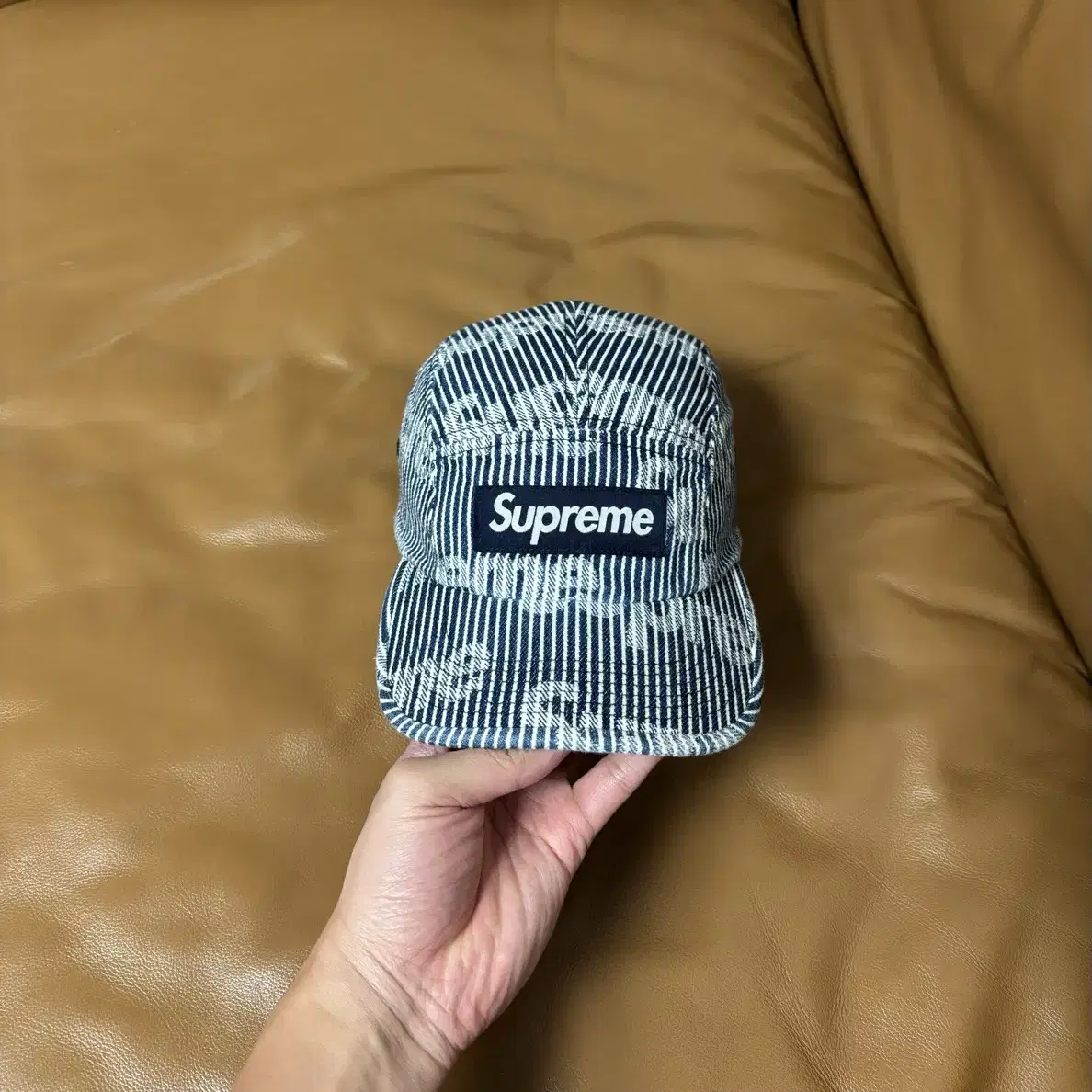 Supreme 슈프림 데님 캠프캡 모자 (Stripe Denim)