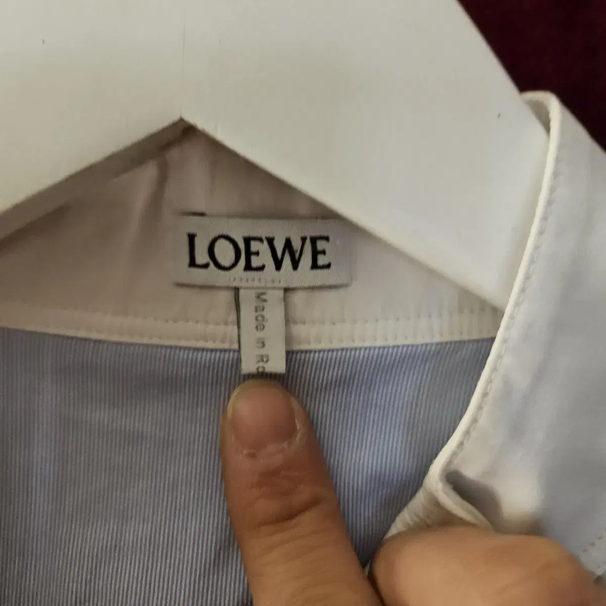 로에베(LOEWE)루즈핏 스트라이프 가죽 카라 블럭 셔츠 S size