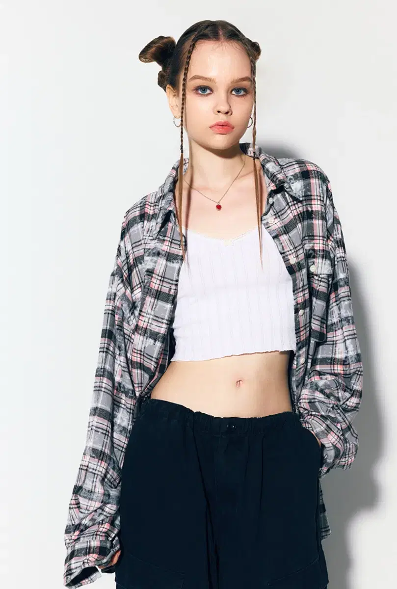 에즈이프캘리 dirtywashing overfit check shirt