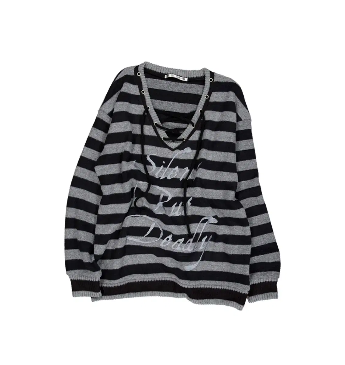 셋업이엑스이 STRIPE V-NECK MTM BLACK