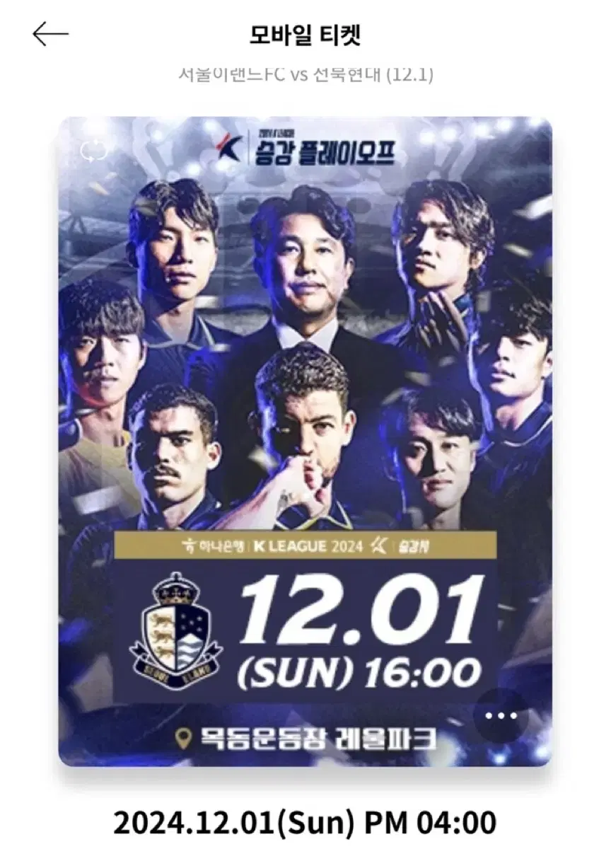 12월1일 서울이랜드 vs 전북현대 E14 2연석 판매