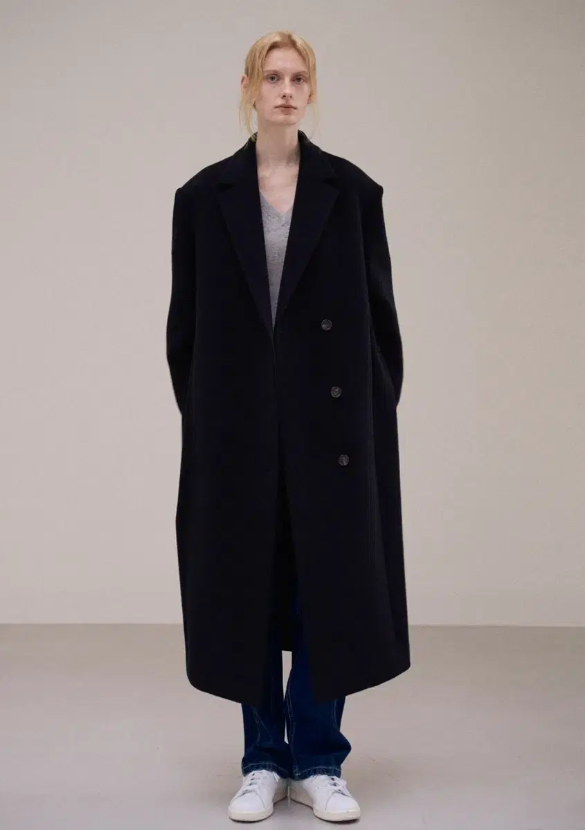 Faceted pattern cashmere minimalist coat black M