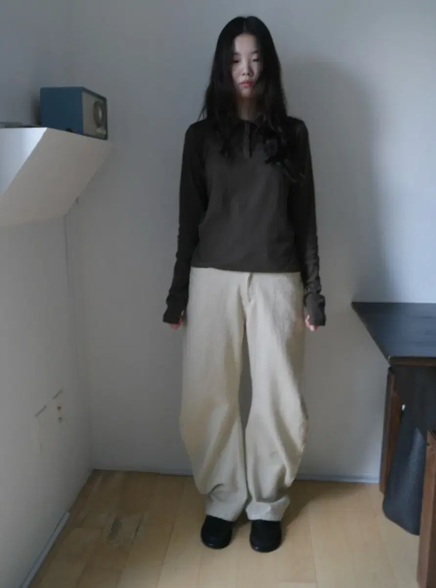 Curve wide solid pants cream S 커브 솔리드 팬츠