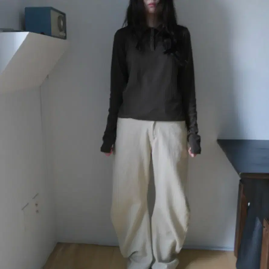 Curve wide solid pants cream S 커브 솔리드 팬츠