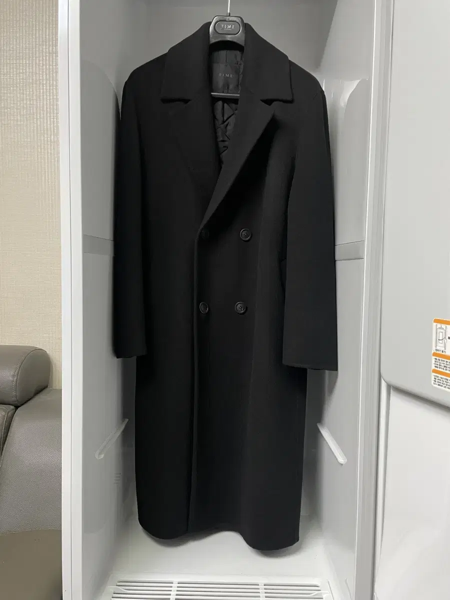 Time Homme black cashmere semi overcoat handmade double coat size 105