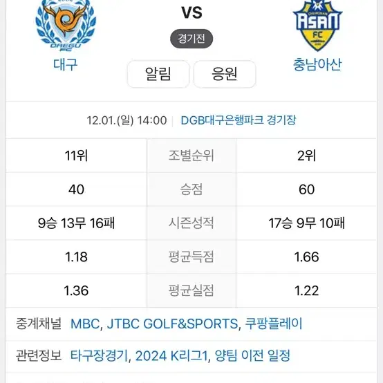 대구fc 충남아산 2차전 스카이테이블 2인석