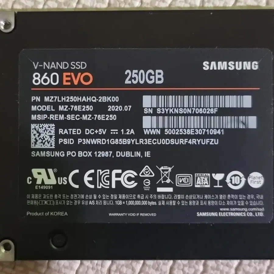 삼성SSD 860 EVO 250G 판매합니다.